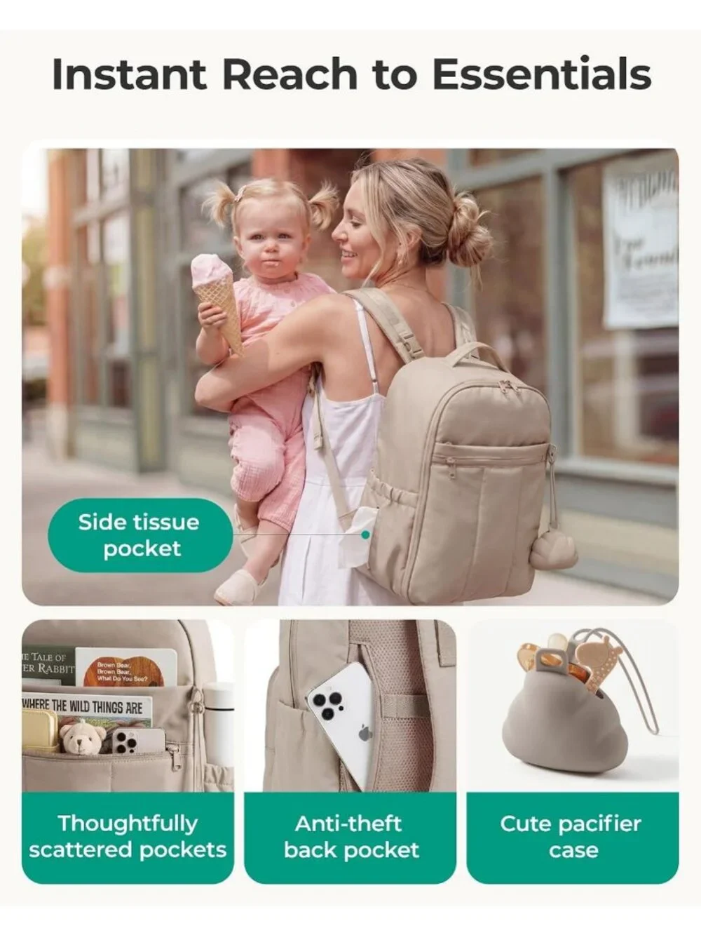 Lightweight Puffy Baby Diaper Bag Backpack with Insulated Pockets & Changing Pad